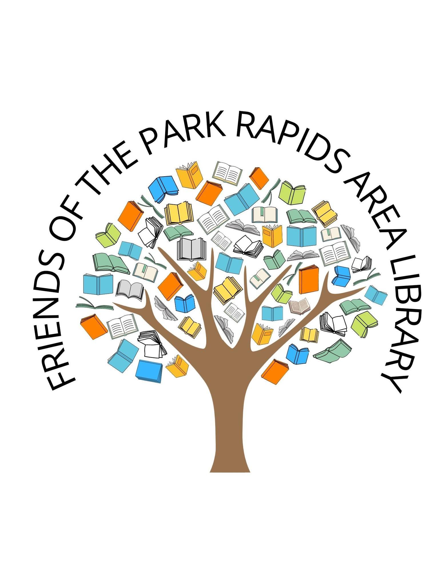 Book tree with "Friends of the Park Rapids Area Library" around the branches